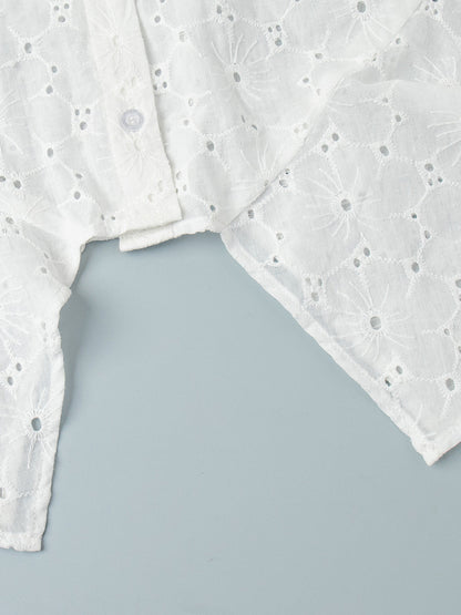 Eyelet Embroidery Maxi Dress For Women - White Boho V-Neck Oversized Ruffle Hem Kaftan - Summer Beach Vacation 2026