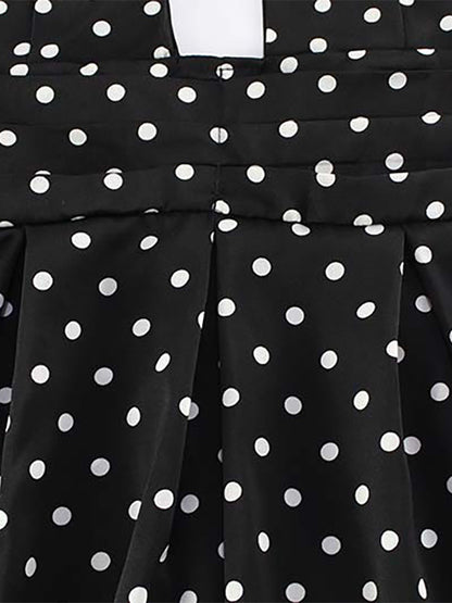 Vintage Polka Dot Halter Mini Dress For Women - Black Retro Criss Cross Keyhole Fit And Flare Sundress - Summer Girls Night Out 2026
