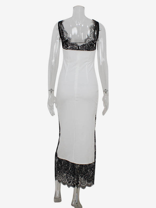 Lace Patchwork Maxi Dress For Women - Sexy V Neck Bodycon Baddie Sleeveless Gown - Summer Clubwear Party Night 2026
