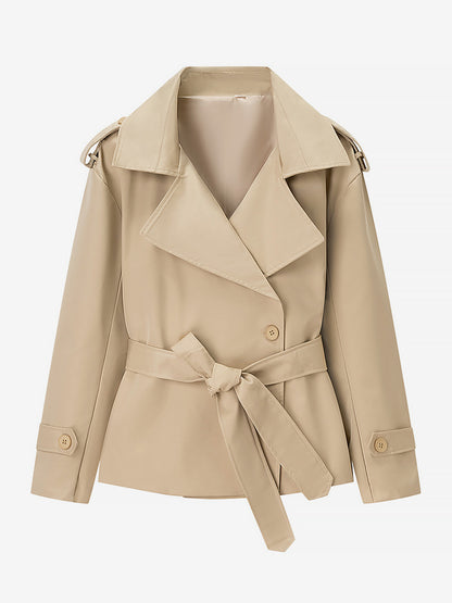 Cropped Trench Coat Women's Short Jacket - Chic Belted Slim Fit Windbreaker - Spring Office-to-dinner Daily Outerwear 2026