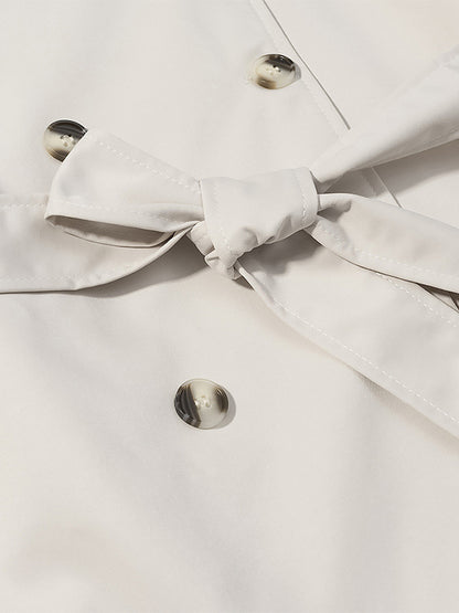 Funnel Neck Trench Coat For Women - Cream Double Breasted Drop Shoulder Belted Overcoat - Spring Office-to-dinner Outerwear 2026