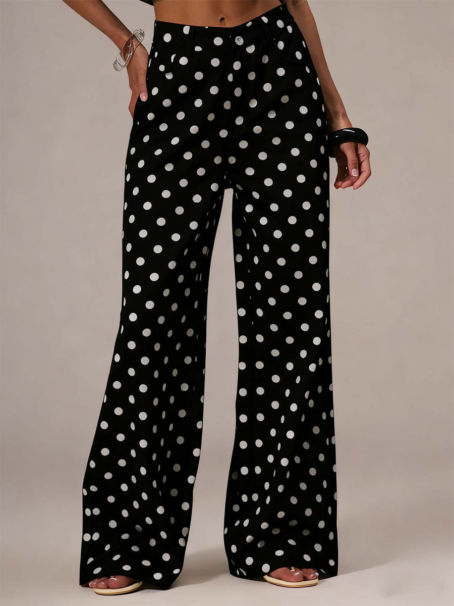 Polka Dot Wide Leg Jeans For Women - Retro Inelastic Straight Trousers - Spring Chic Streetwear 2026
