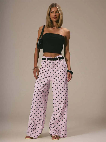 Polka Dot Wide Leg Jeans For Women - Retro Inelastic Straight Trousers - Spring Chic Streetwear 2026