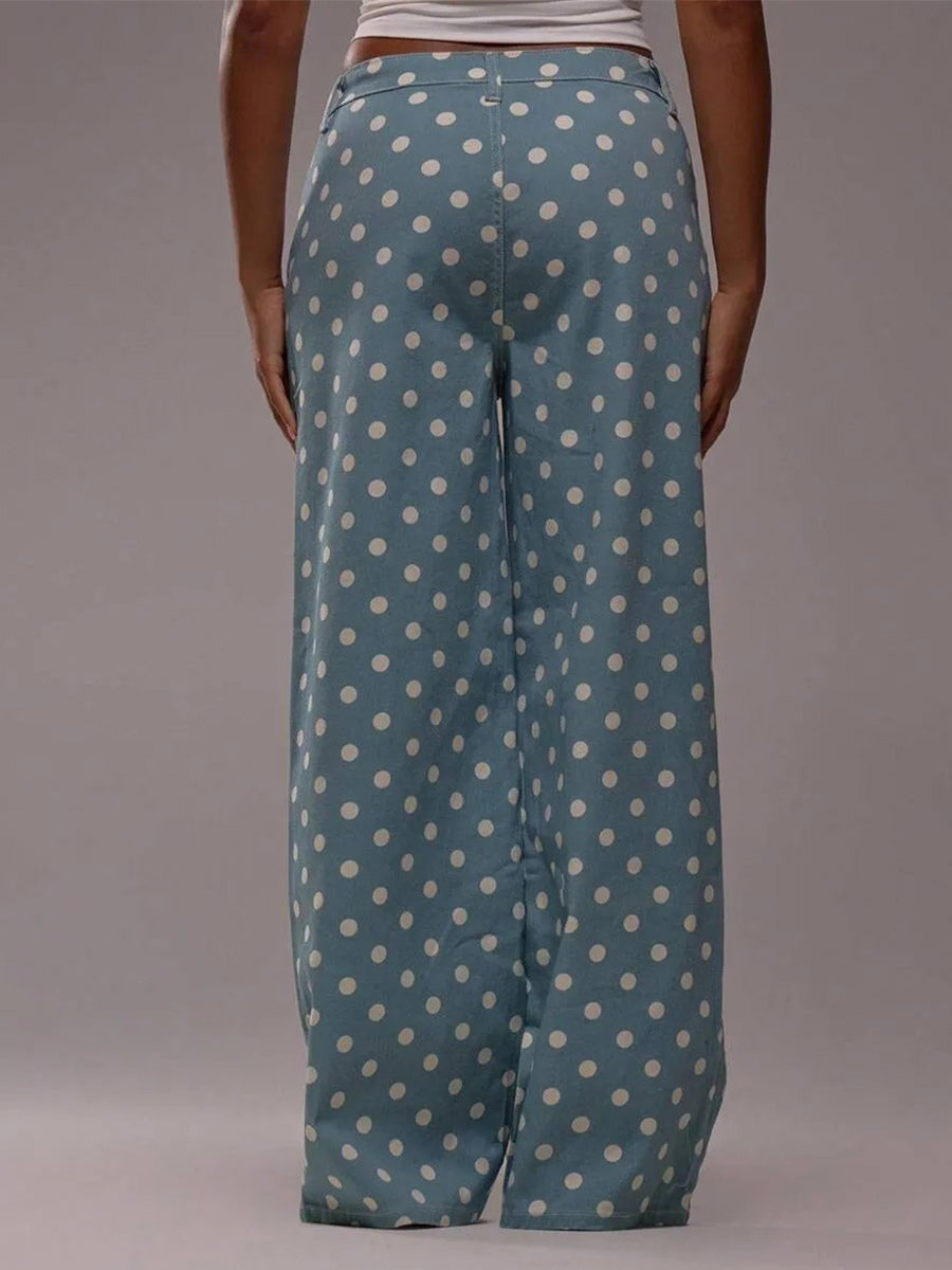 Polka Dot Wide Leg Jeans For Women - Retro Inelastic Straight Trousers - Spring Chic Streetwear 2026