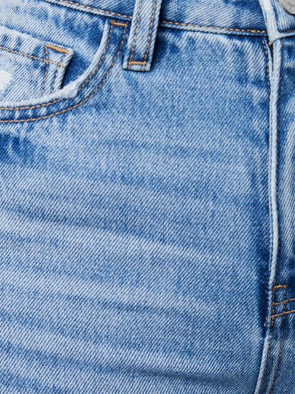 Distressed Wide Leg Jeans For Women - Light Blue High Waist Raw Hem Relaxed Fit Denim Pants - Spring Casual Streetwear 2026