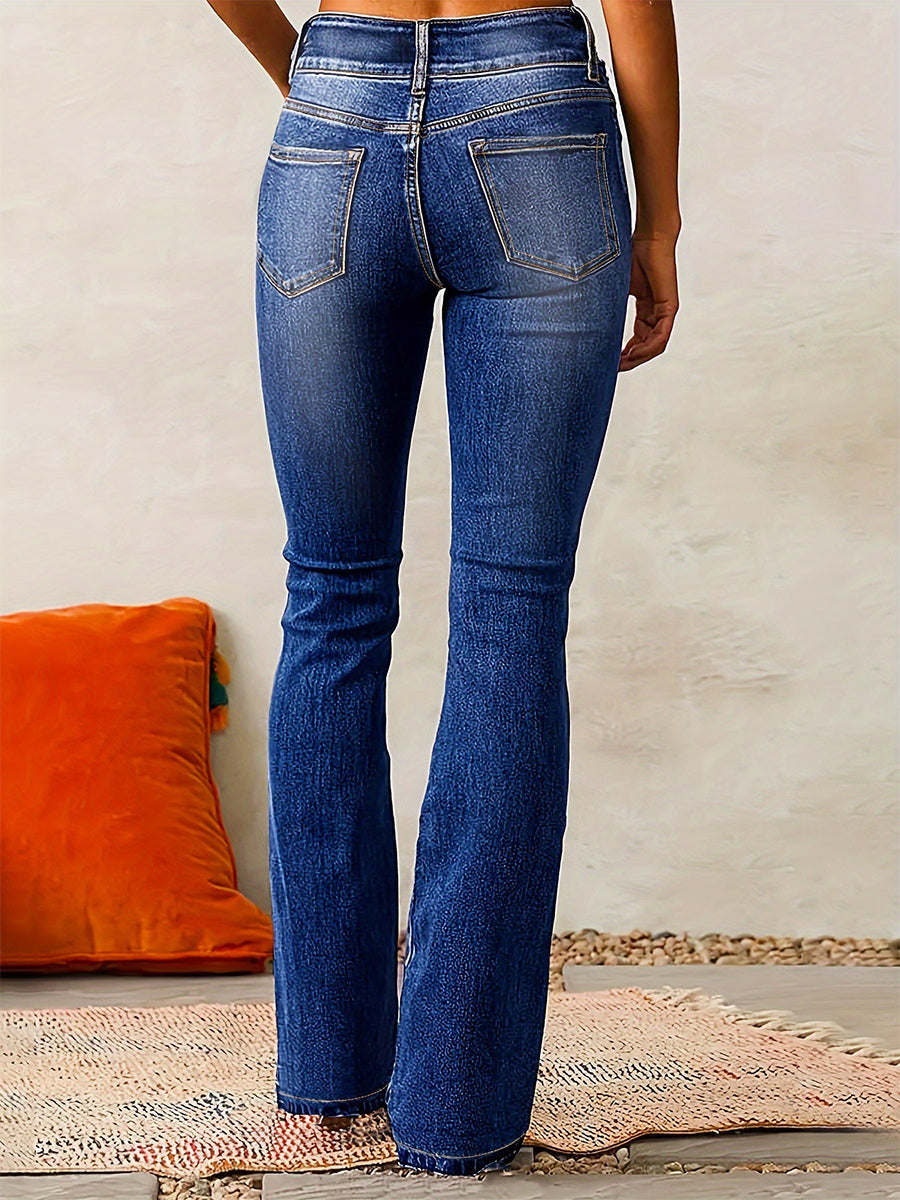 Double Button Flare Jeans For Women - Slim Fit Bootcut Denim Pants - Spring Casual Streetwear 2026