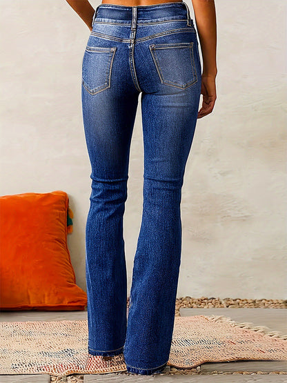 Double Button Flare Jeans For Women - Slim Fit Bootcut Denim Pants - Spring Casual Streetwear 2026