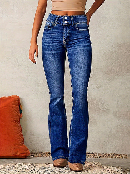 Double Button Flare Jeans For Women - Slim Fit Bootcut Denim Pants - Spring Casual Streetwear 2026