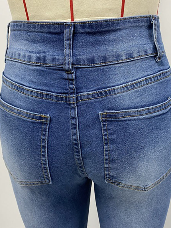 Double Button Flare Jeans For Women - Slim Fit Bootcut Denim Pants - Spring Casual Streetwear 2026