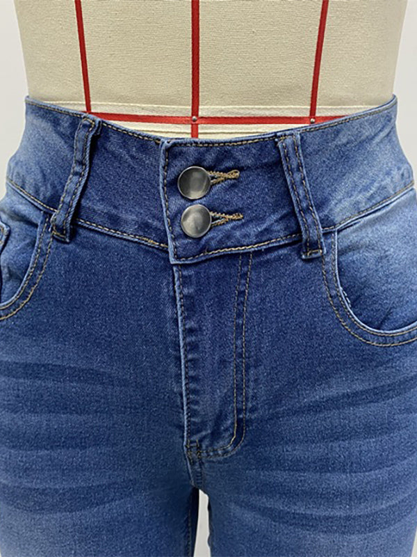 Double Button Flare Jeans For Women - Slim Fit Bootcut Denim Pants - Spring Casual Streetwear 2026