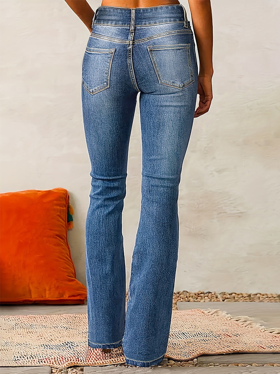 Double Button Flare Jeans For Women - Slim Fit Bootcut Denim Pants - Spring Casual Streetwear 2026