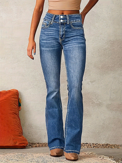 Double Button Flare Jeans For Women - Slim Fit Bootcut Denim Pants - Spring Casual Streetwear 2026