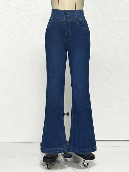High Waisted Smocked Flare Jeans For Women - Elastic Cotton Slim Fit Washed Denim Pants - Spring Date Night Outfits 2026