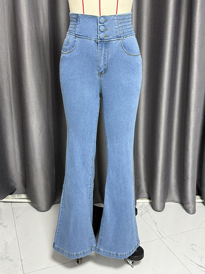 High Waisted Smocked Flare Jeans For Women - Elastic Cotton Slim Fit Washed Denim Pants - Spring Date Night Outfits 2026