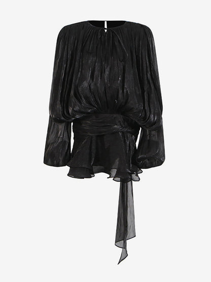 Lantern Sleeve Mini Dress For Women - Pleated Tie Waist Fit Flare - Spring Party Cocktail Outfit 2026
