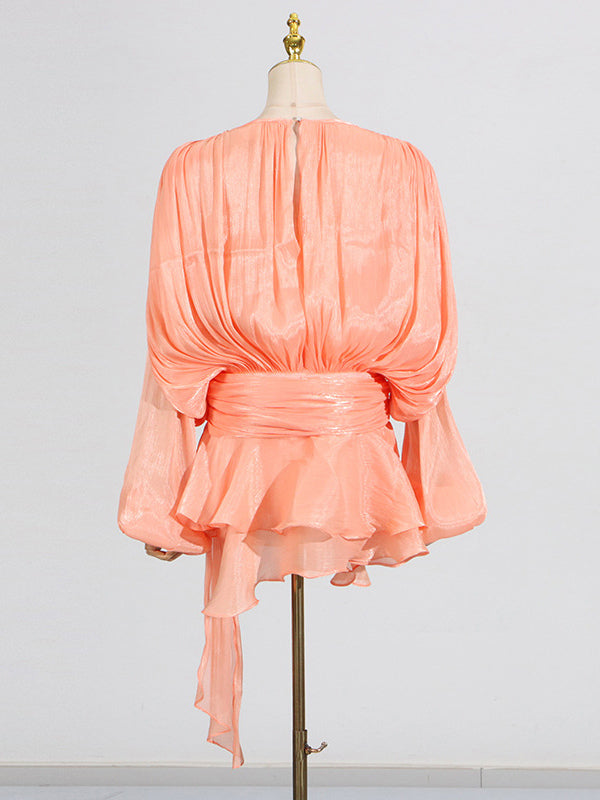 Lantern Sleeve Mini Dress For Women - Pleated Tie Waist Fit Flare - Spring Party Cocktail Outfit 2026