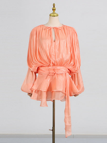 Lantern Sleeve Mini Dress For Women - Pleated Tie Waist Fit Flare - Spring Party Cocktail Outfit 2026
