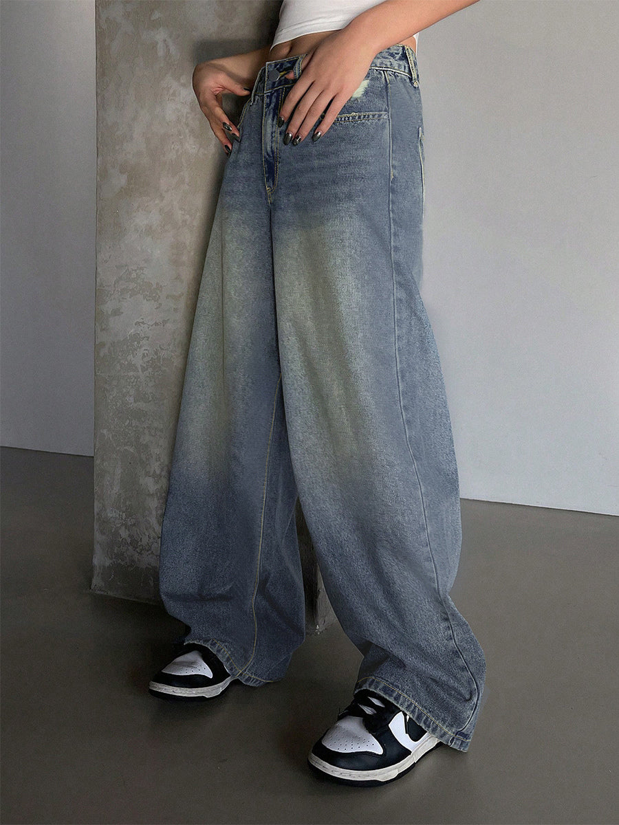 High Rise Baggy Skater Jeans For Women - Distressed Wide Leg Puddle Pants - Spring Daily Streetwear 2026
