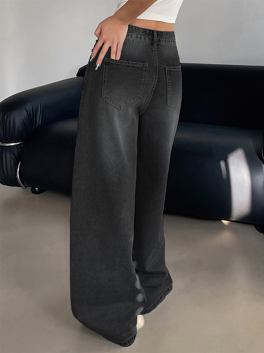 High Rise Baggy Skater Jeans For Women - Distressed Wide Leg Puddle Pants - Spring Daily Streetwear 2026