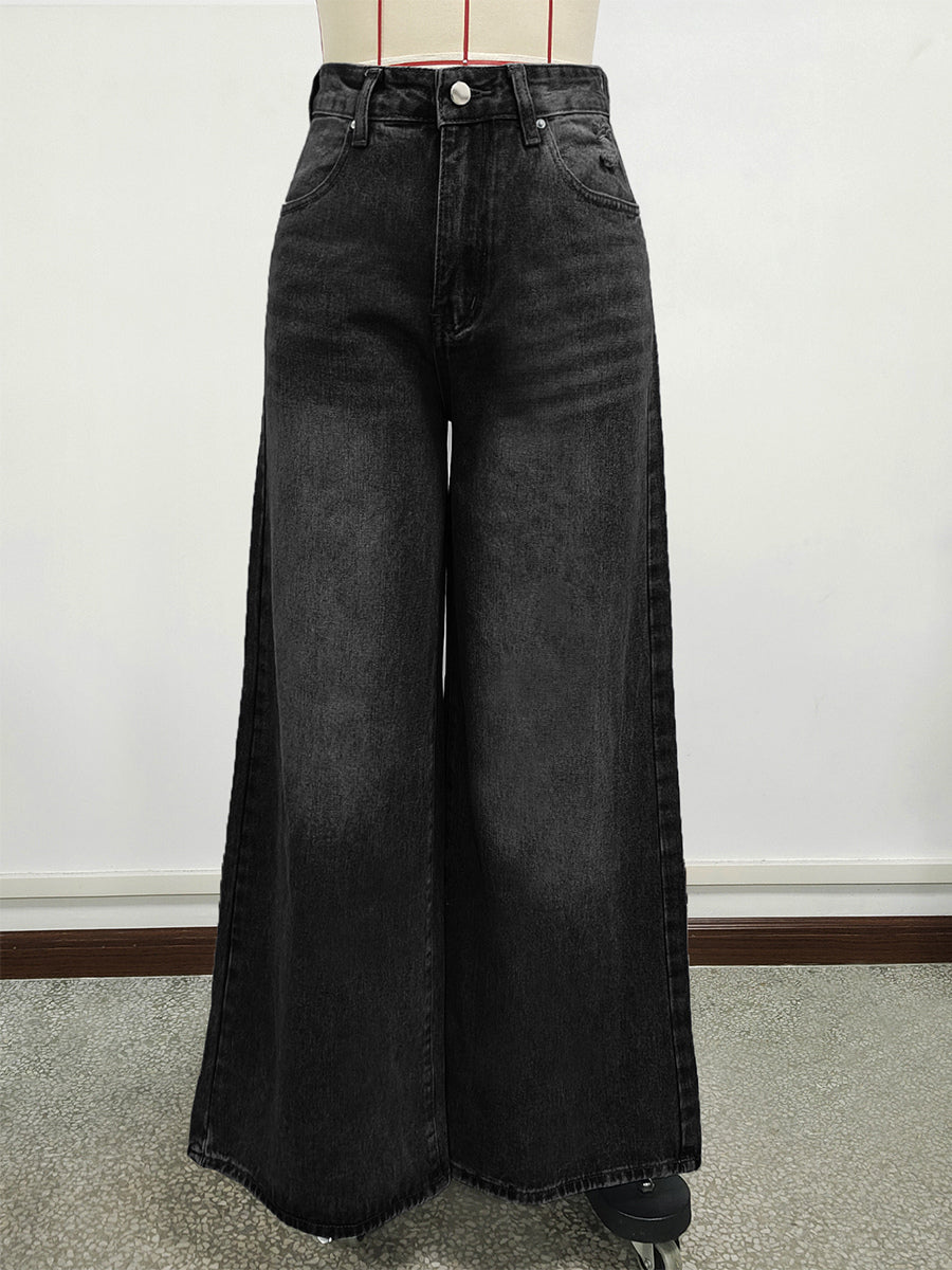 High Rise Baggy Skater Jeans For Women - Distressed Wide Leg Puddle Pants - Spring Daily Streetwear 2026