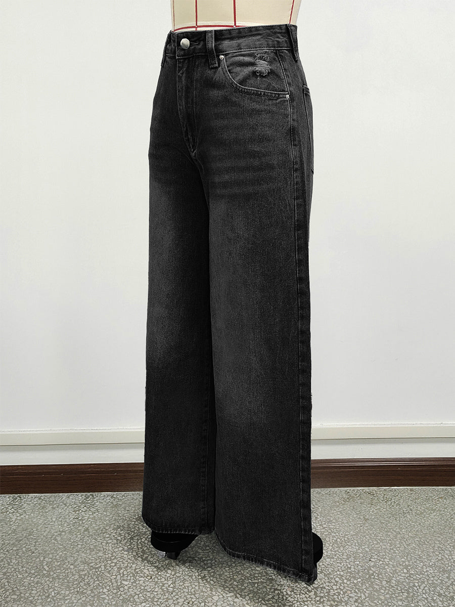 High Rise Baggy Skater Jeans For Women - Distressed Wide Leg Puddle Pants - Spring Daily Streetwear 2026