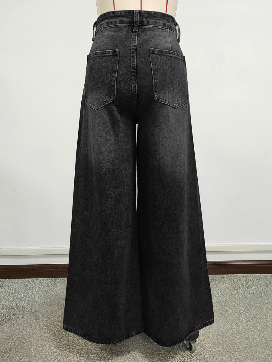 High Rise Baggy Skater Jeans For Women - Distressed Wide Leg Puddle Pants - Spring Daily Streetwear 2026