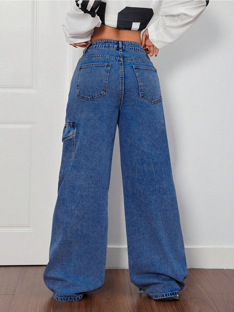 Wide Leg Cargo Jeans For Women - Y2K Retro Bow Tie Strappy Loose Washed Denim Pants - Spring Music Festival Streetwear 2026