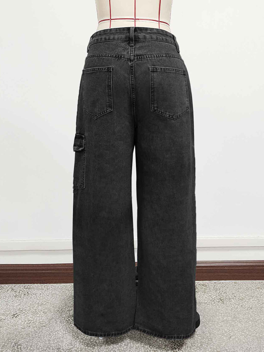 Wide Leg Cargo Jeans For Women - Y2K Retro Bow Tie Strappy Loose Washed Denim Pants - Spring Music Festival Streetwear 2026