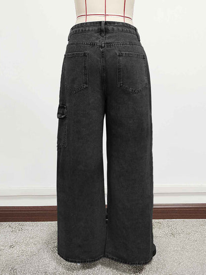 Wide Leg Cargo Jeans For Women - Y2K Retro Bow Tie Strappy Loose Washed Denim Pants - Spring Music Festival Streetwear 2026
