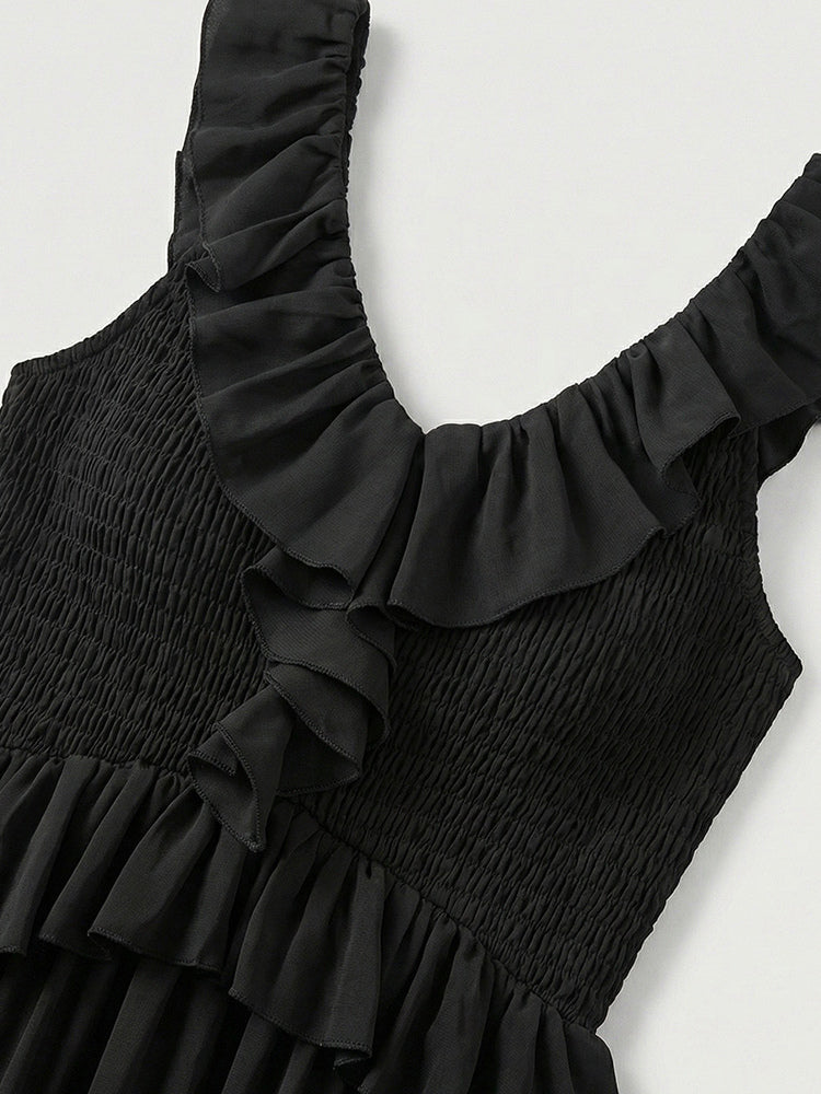 Boho Ruffle High-Low Sundress For Women - Smocked V-Neck Sleeveless Tiered Flowy Midi Dress - Summer Beach Vacation 2026