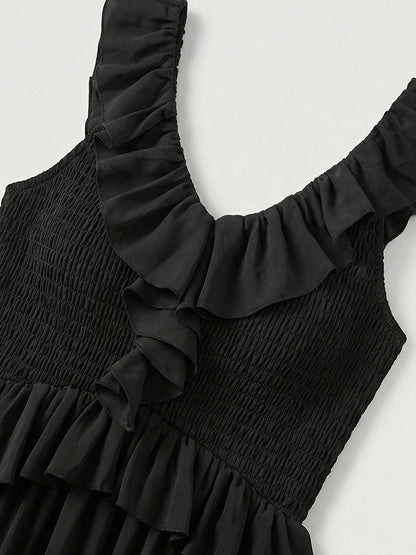 Boho Ruffle High-Low Sundress For Women - Smocked V-Neck Sleeveless Tiered Flowy Midi Dress - Summer Beach Vacation 2026