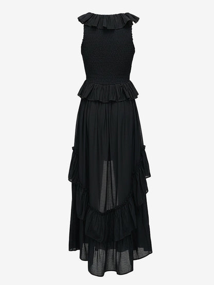 Boho Ruffle High-Low Sundress For Women - Smocked V-Neck Sleeveless Tiered Flowy Midi Dress - Summer Beach Vacation 2026