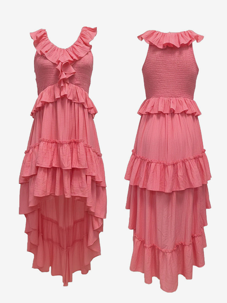 Boho Ruffle High-Low Sundress For Women - Smocked V-Neck Sleeveless Tiered Flowy Midi Dress - Summer Beach Vacation 2026