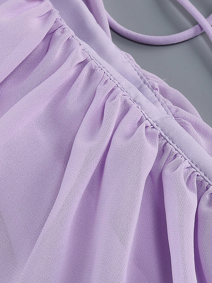 Elegant Ruffle V-Neck Chiffon Maxi Dress For Women - Lavender Boho Backless Flowy A-Line Sun Dress - Summer Beach Wedding Guest 2026