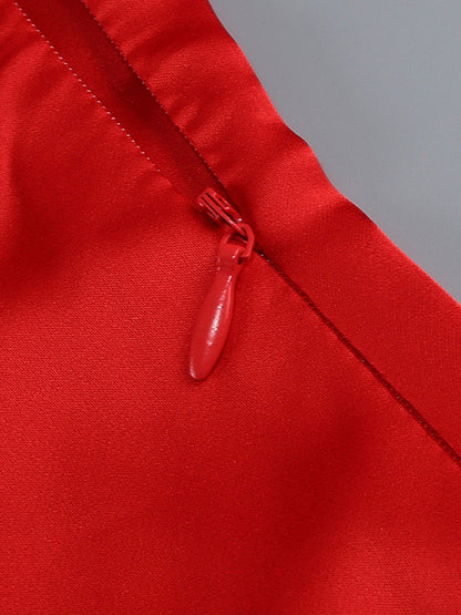 Elegant Rosette Maxi Evening Dress For Women - Red Satin Backless Bodycon Long Gown With 3D Flowers - Summer Prom Party 2026