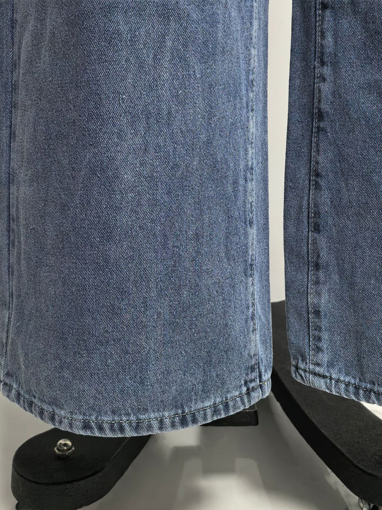 Heart Pocket Wide Leg Jeans For Women - Acid Wash Blue Y2K Baggy Straight Denim Pants - Spring Date Night Streetwear 2026