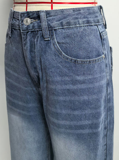 Heart Pocket Wide Leg Jeans For Women - Acid Wash Blue Y2K Baggy Straight Denim Pants - Spring Date Night Streetwear 2026