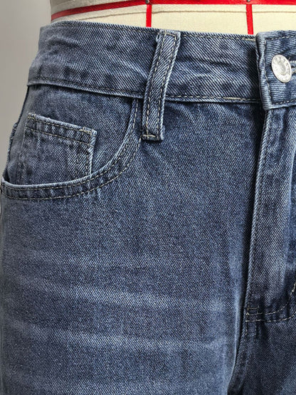 Heart Pocket Wide Leg Jeans For Women - Acid Wash Blue Y2K Baggy Straight Denim Pants - Spring Date Night Streetwear 2026