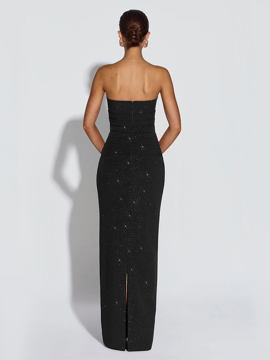 Glitter Tube Maxi Dress For Women - Sexy Backless Long Bodycon Gown With Scarf - Summer Evening Formal 2026