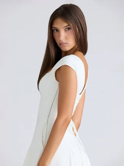 Elegant Square Neck A-Line Midi Dress For Women - Vintage Sleeveless Fit And Flare SunDress - Summer Wedding Guest Cocktail 2026