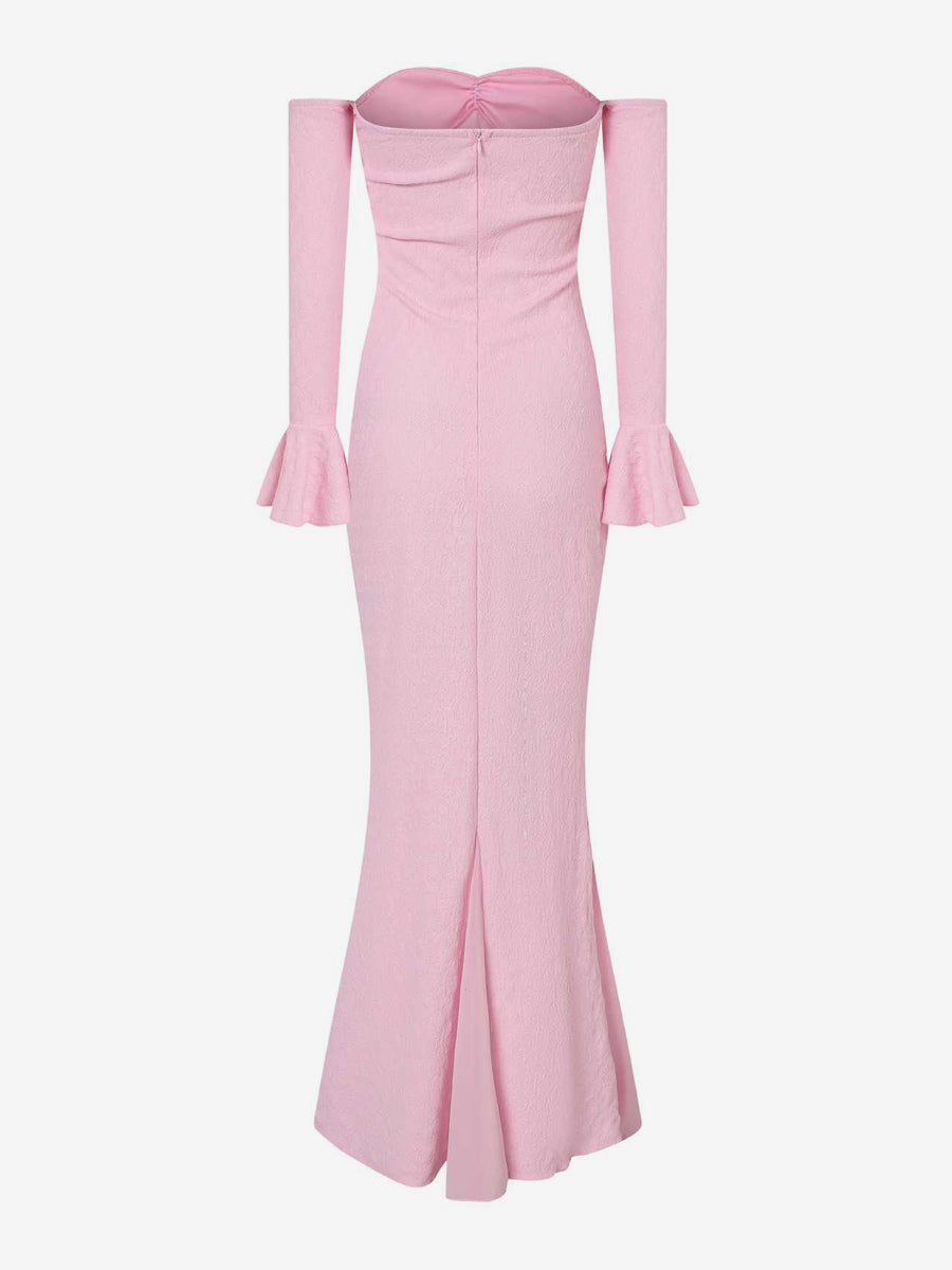Lace Off Shoulder Maxi Dress For Women - Elegant Trumpet Long Sleeves Mermaid Gown - Spring Formal Evening Party 2026