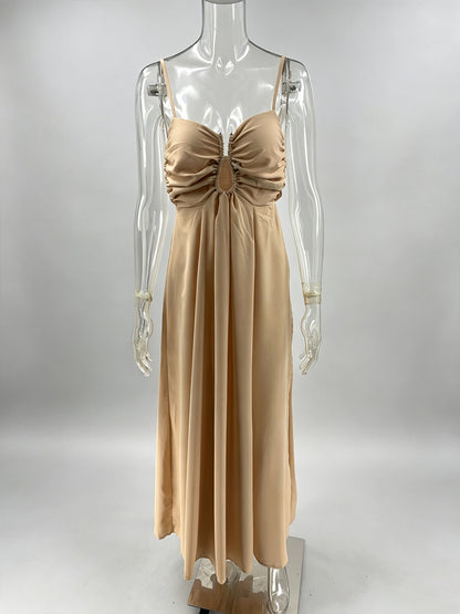 Sexy Cutout Maxi Dress For Women - Ruched Bust Spaghetti Strap Boho Flowy Sundress - Summer Beach Vacation 2026