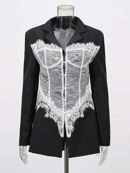 Sexy Corset Lace Blazer For Women - Black White Contrast Bustier Slim Suit Jacket - Spring Night Out Party 2026