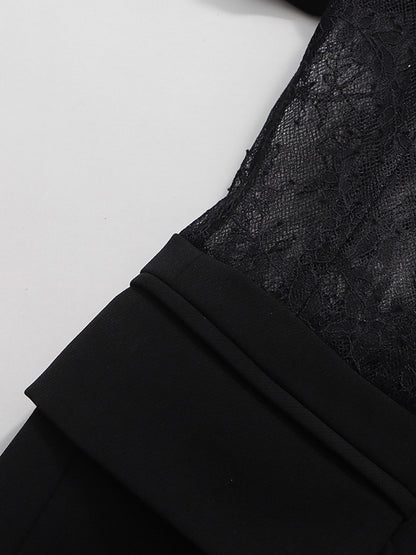 Sexy Lace Patchwork Blazer For Women - Black Gothic Sheer Mesh Waist Slim Fit Suit Jacket - Spring Evening Party 2026