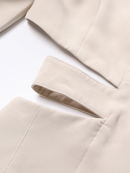 Cut Out Blazer For Women - Beige Elegant Single Button Slim Fit Long Jacket - Spring Office-to-dinner 2026