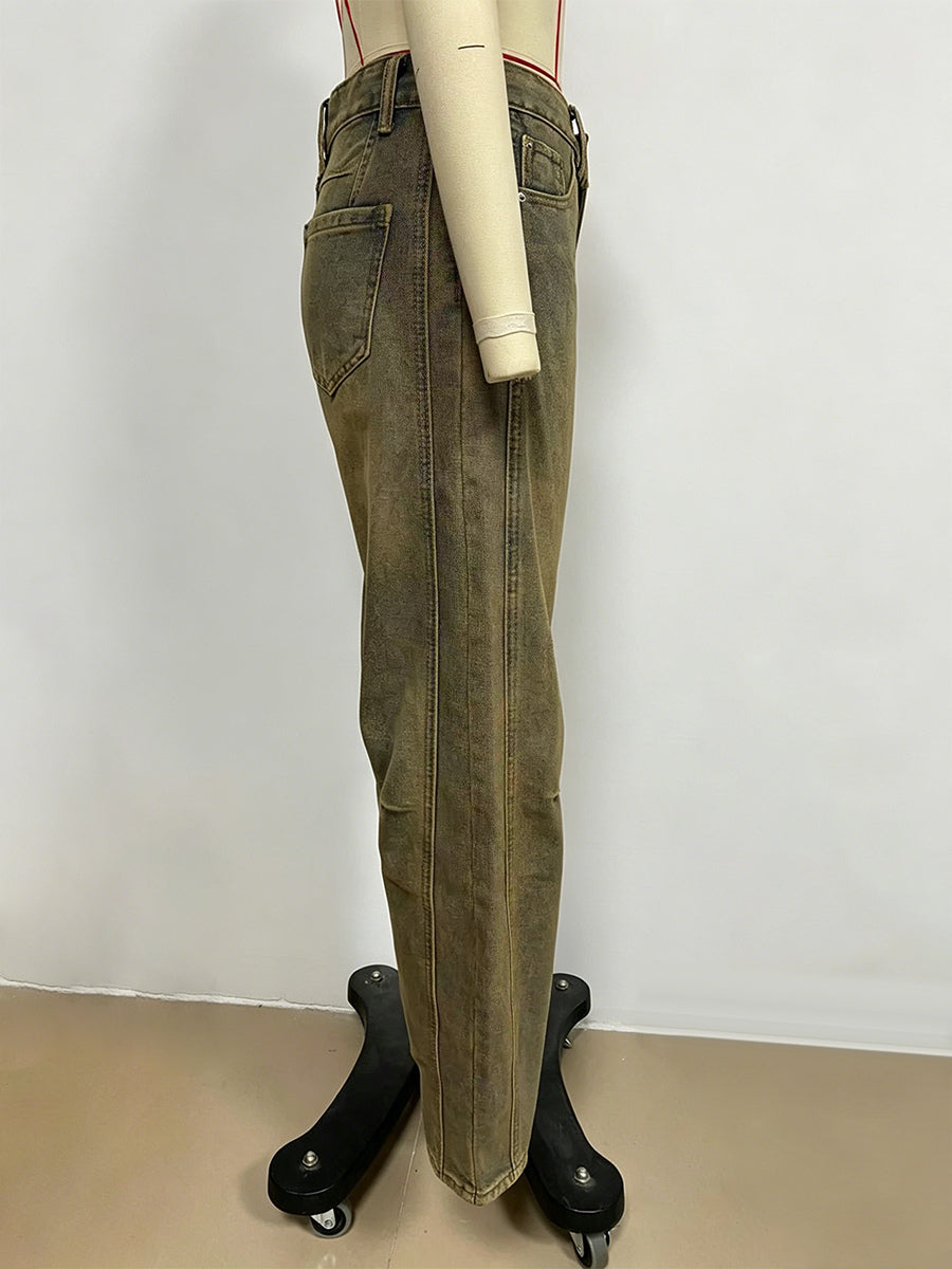 Barrel Leg Jeans For Women - Horseshoe Cut Baggy Wide Leg Denim Trousers With Seam Detail - Spring Casual Streetwear 2026