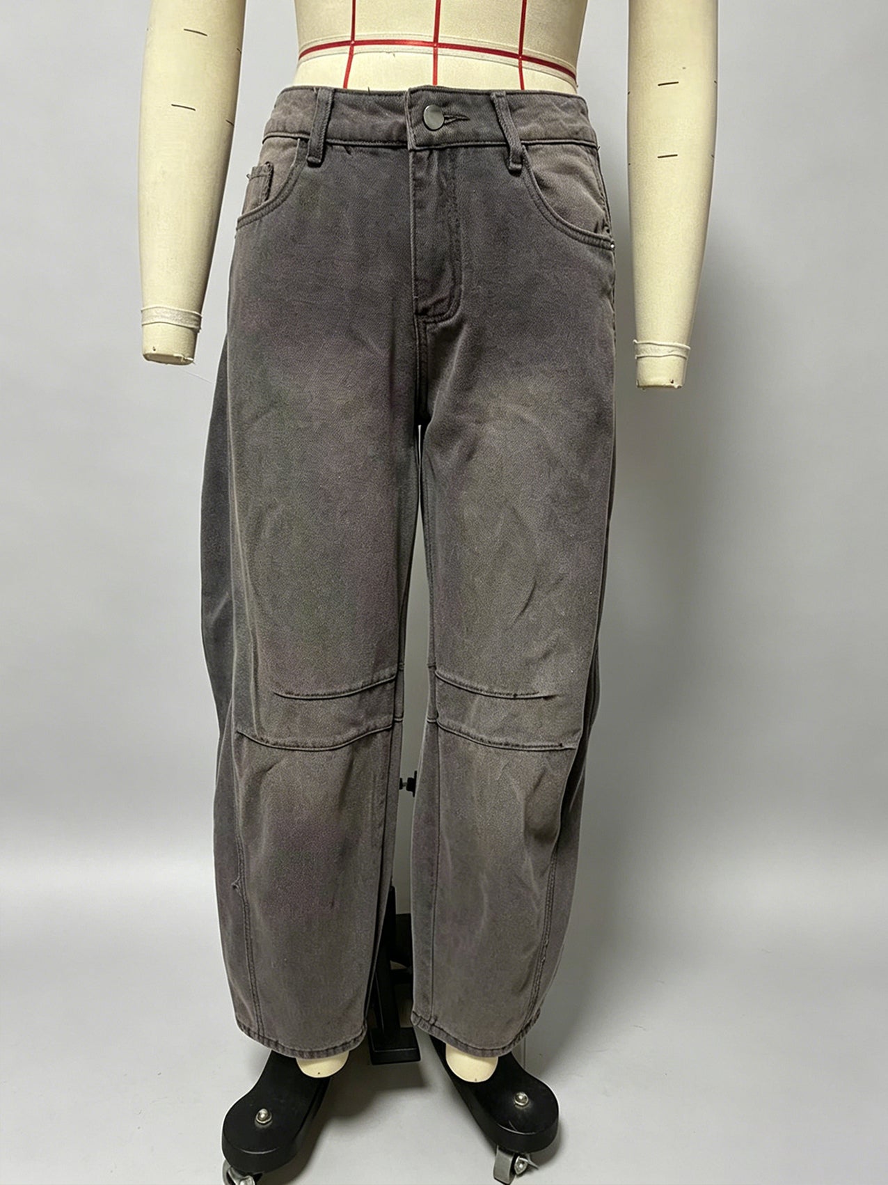 Barrel Leg Jeans For Women - Horseshoe Cut Baggy Wide Leg Denim Trousers With Seam Detail - Spring Casual Streetwear 2026