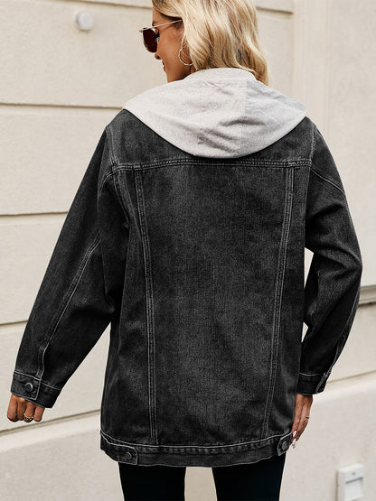 Oversized Hooded Denim Jacket For Women - Long Boyfriend Fit Distressed Jean Trucker Coat - Spring Chic Streetwear 2026