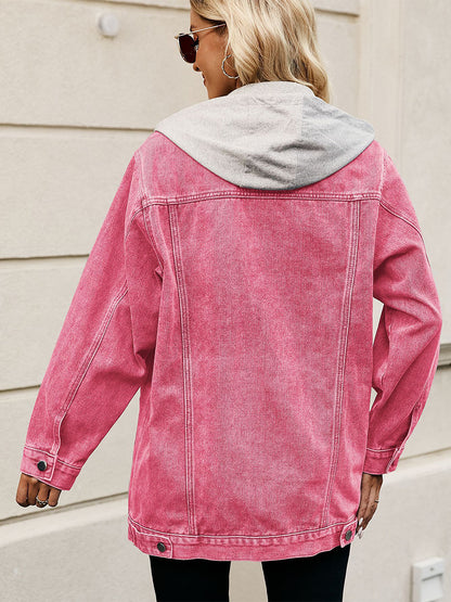 Oversized Hooded Denim Jacket For Women - Long Boyfriend Fit Distressed Jean Trucker Coat - Spring Chic Streetwear 2026