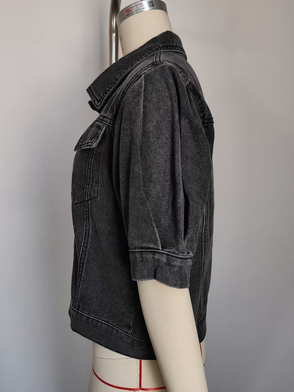 Puff Sleeve Denim Jacket For Women - Retro Half Sleeve Cropped Jean Trucker Coat - Summer Spring Streetwear 2026